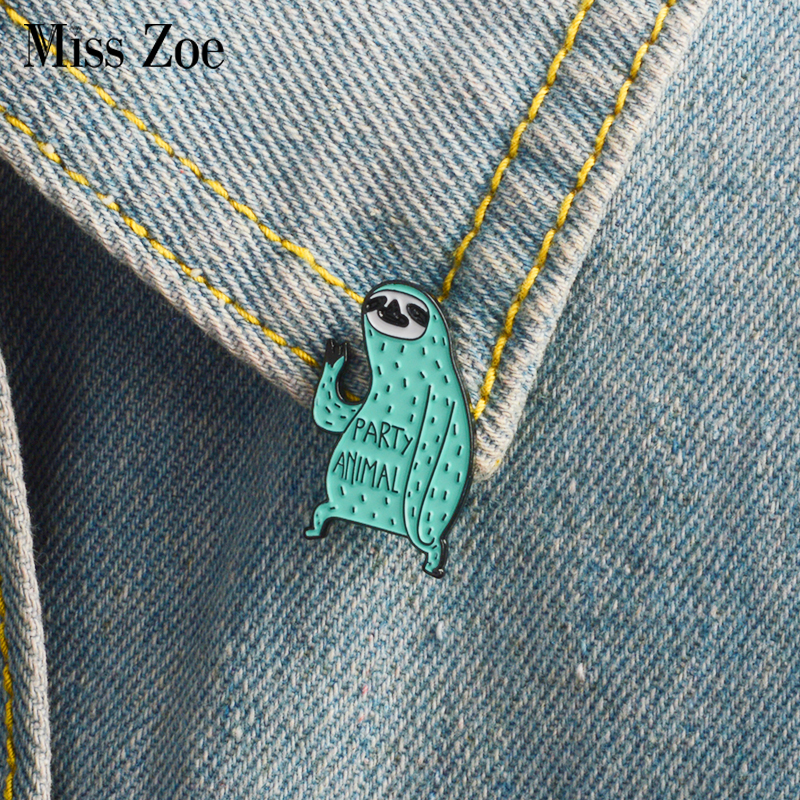 

Miss Zoe Cartoon sloth enamel pins Party animal badge brooch green Lapel pin for Denim Jeans shirt bag Funny jewelry Gift for friends