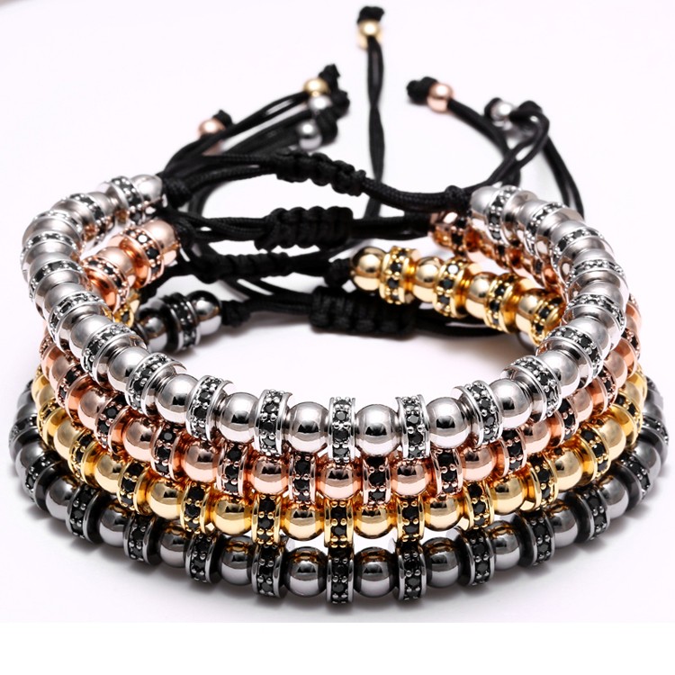 Zircon Stoppers Bangle Men Bracelets 6 mm Micro Pave CZ Beads Braiding Macrame Valentine's Gift