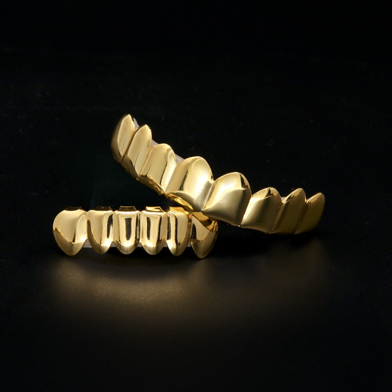 Mens Gold Grillz Teeth Set Fashion Hip Hop Jewelry High Quality Eight 8 Top Tooth & Six 6 Bottom Grills