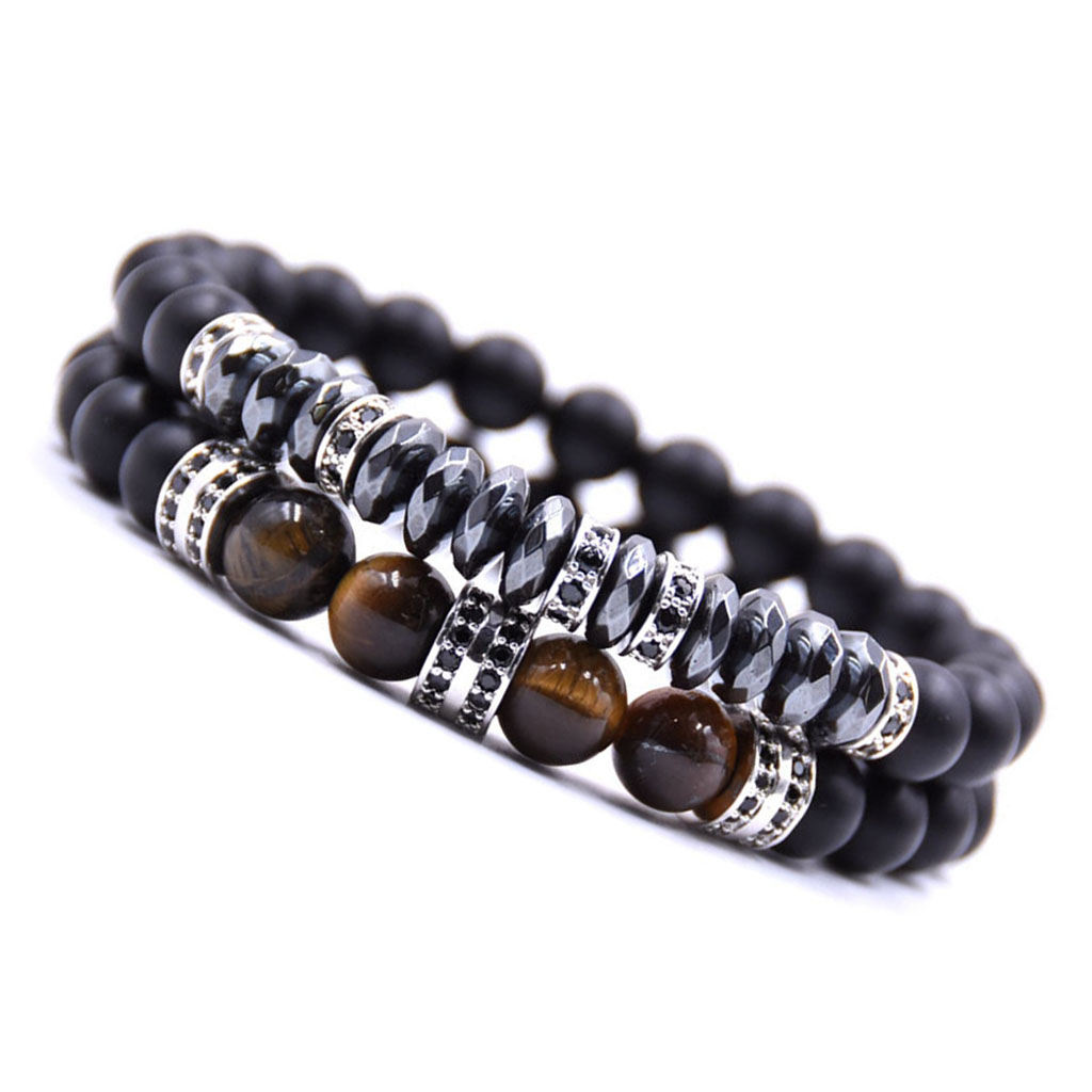 10pc/set 2PCS Black Beads Bracelet Set for Men Women Healing Energy Bracelets Handmade Jewelry