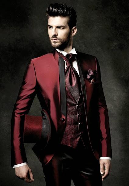New Fashion Slim Fit Shiny Burgundy Groom Tuxedos Groomsmen Excellent Man Wedding Wear Men Party Prom Suit(Jacket+Pants+Tie+Vest) NO;878