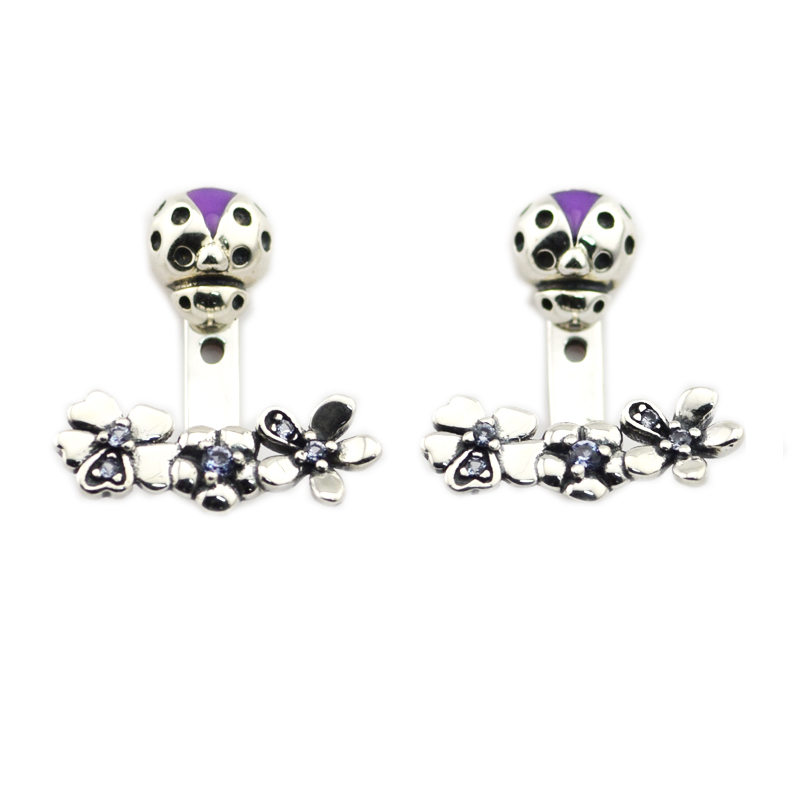 Fashion Stud Earrings Ladybug Meadow Jacket Earring Original 925 silver jewelry European Style Studs For Woman Party Make Up