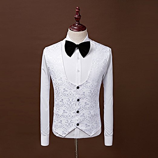 White Jacquard Men Wedding Tuxedos Black Velvet Lapel One Button Groom Tuxedos Men Prom/Dinner 3 Piece Suit Blazer(Jacket+Pants+Tie+Vest)360