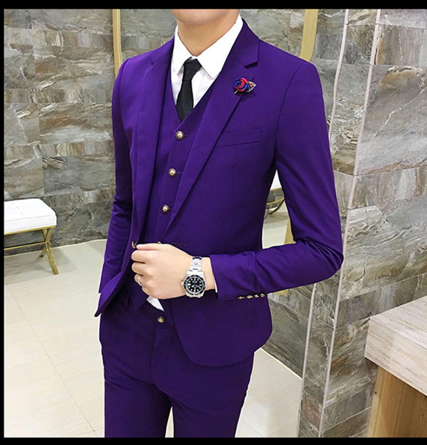 Purple Men Wedding Tuxedos Notch Lapel Center Vent Groom Tuxedos Excellent Men Dinner Prom Blazer 3 Piece Suit(Jacket+Pants+Tie+Vest) 779