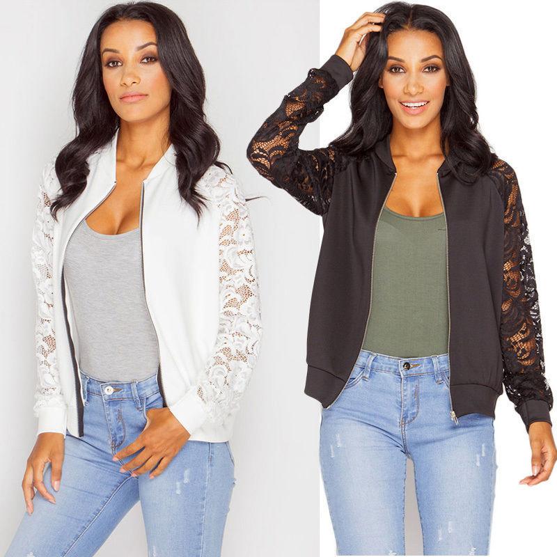 Lace Sleeve Women Basic Coats Long Sleeve Lace Patchwork Transparent Zipper Casual Slim Jacket Coat Bomber Jacket Outwear, Black
Lace Sleeve Women Basic Coats Long Sleeve Lace Patchwork Transparent Zipper Casual Slim Jacket Coat Bomber Jacket Outwear, Black