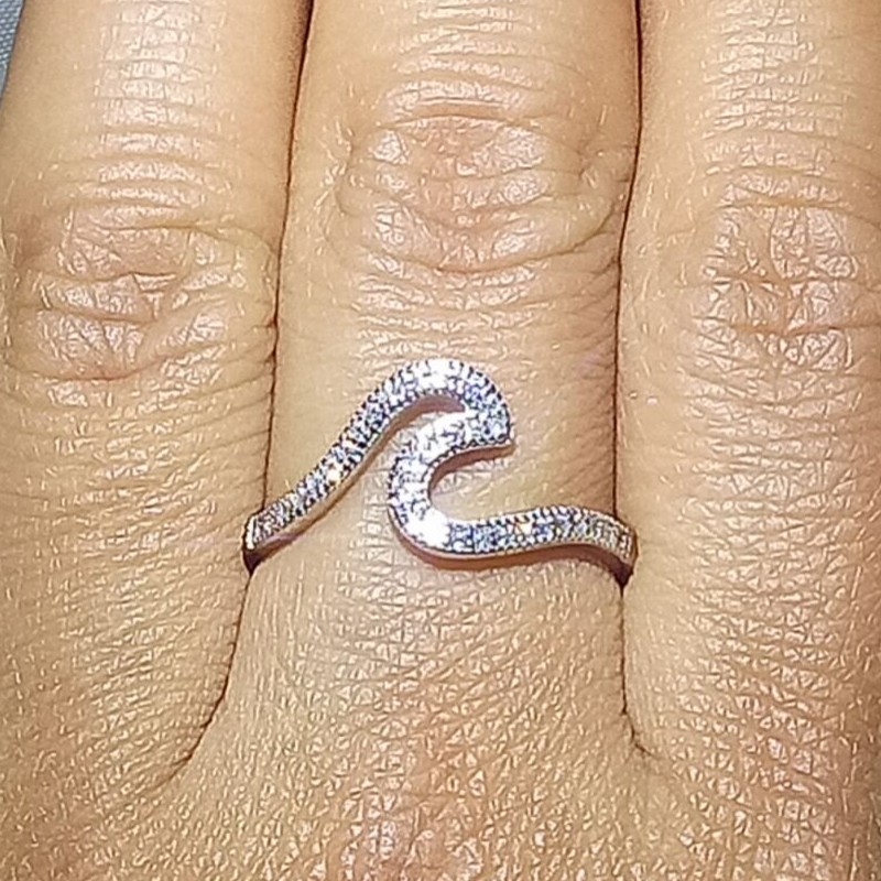 Brand Desgin Original Jewelry Pure 100% Sterling Sier White Sapphire CZ Dia Party Women Wedding Simple Letter Band Ring Set