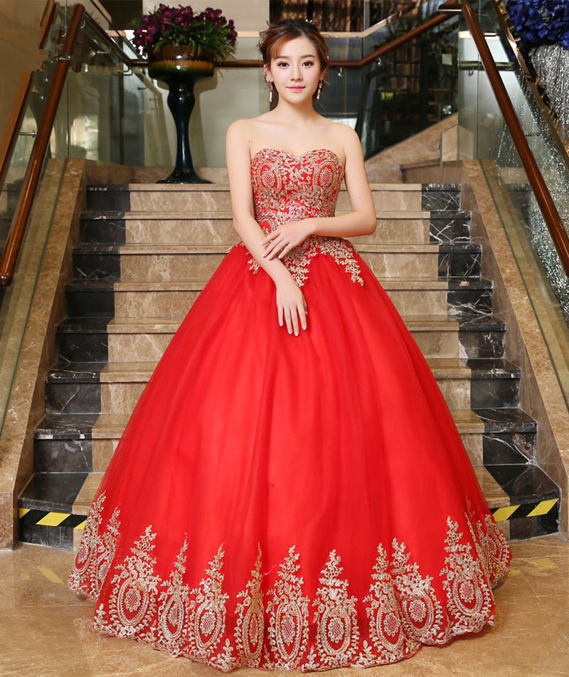 2017 New Appliques Lace Red Ball Gown Wedding Dresses With Lace Up Tulle Plus Size Bridal Gowns Vestido De Novia BW10