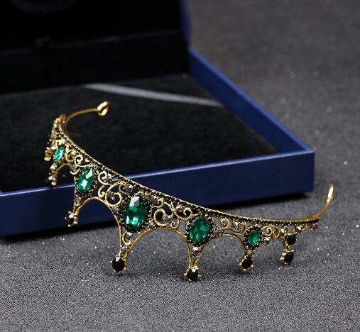 Vintage wedding crown dark green Rhinestone Beaded Hair Accessories Headband Band Crown Tiara Ribbon Headpiece Jewelry free shipping