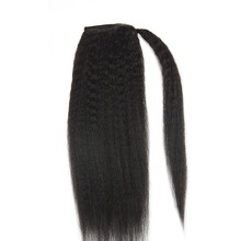 Fashion black hairstyles ponytail kinky straight coarse yaki drawstring ponytail brazilian hair wraps clips ins pony tail hair piece 120g