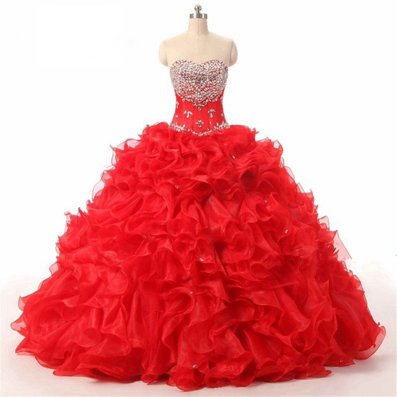2019 New Sexy Ball Gown Red Quinceanera Dresses For 15 Party Debutante Gowns Sparking Crystal Sweetheart Dress Party Gown QC1254