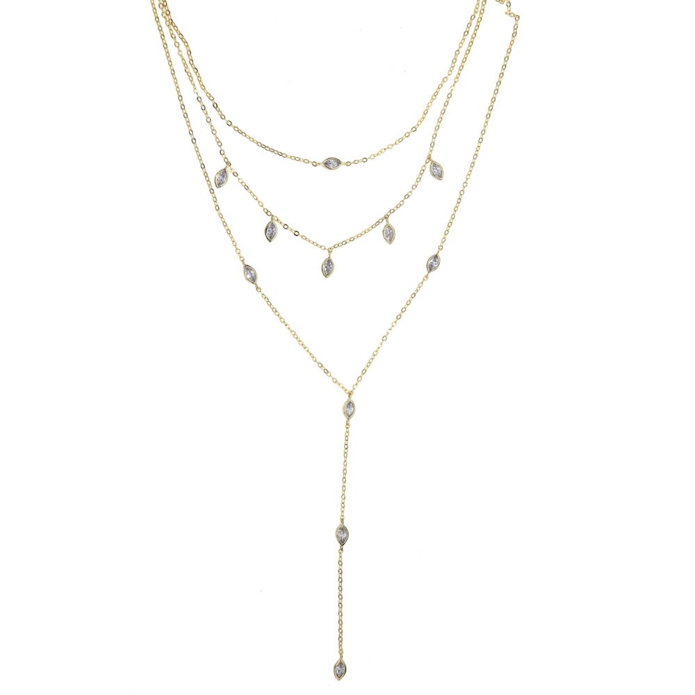 european USA hot selling women jewelry high quality Gold plated Women three layer multi layer chain long sexy summer cz charm necklace