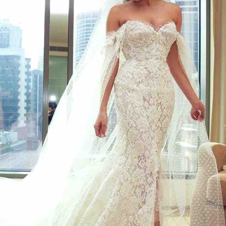 Elegant Mermaid Wedding Dresses With Wrap Front Split Lace Appliques Pearls Sweep Train Country Wedding Dress Plus Size Bridal Gowns