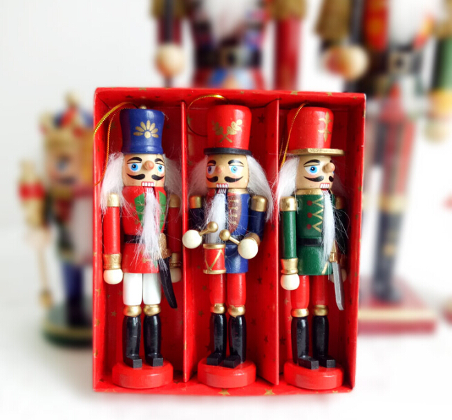 12cm Nutcracker Wood Made Christmas Ornaments Pure Manual Coloured Drawing Walnuts Soldiers 12 pcs/lot Creative Gift