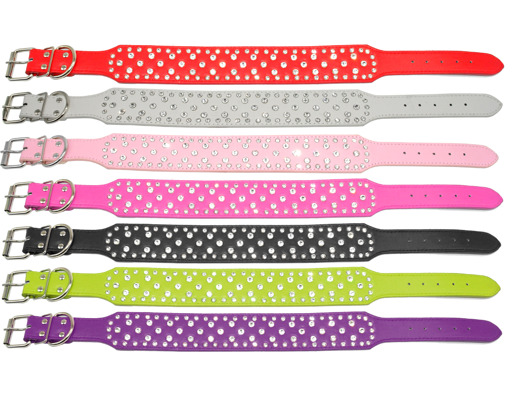 2 inch Rhinestones Dog Collars Full Sparkly Crystal Diamonds Studded PU Leather Bling Pet Appearance for Medium & Large Dogs