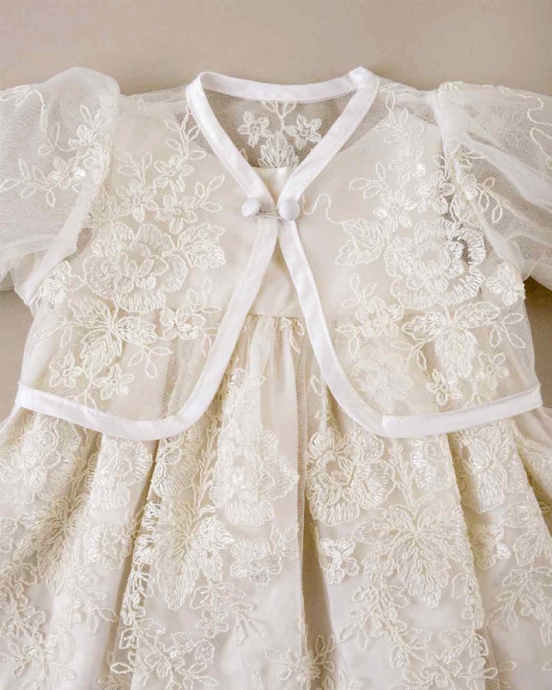 Cute Two Pieces Christening Dresses For Baby Girls Sleeveless Lace Appliques Long Baptism Dress First Communication Gowns(Dress+Jacket)