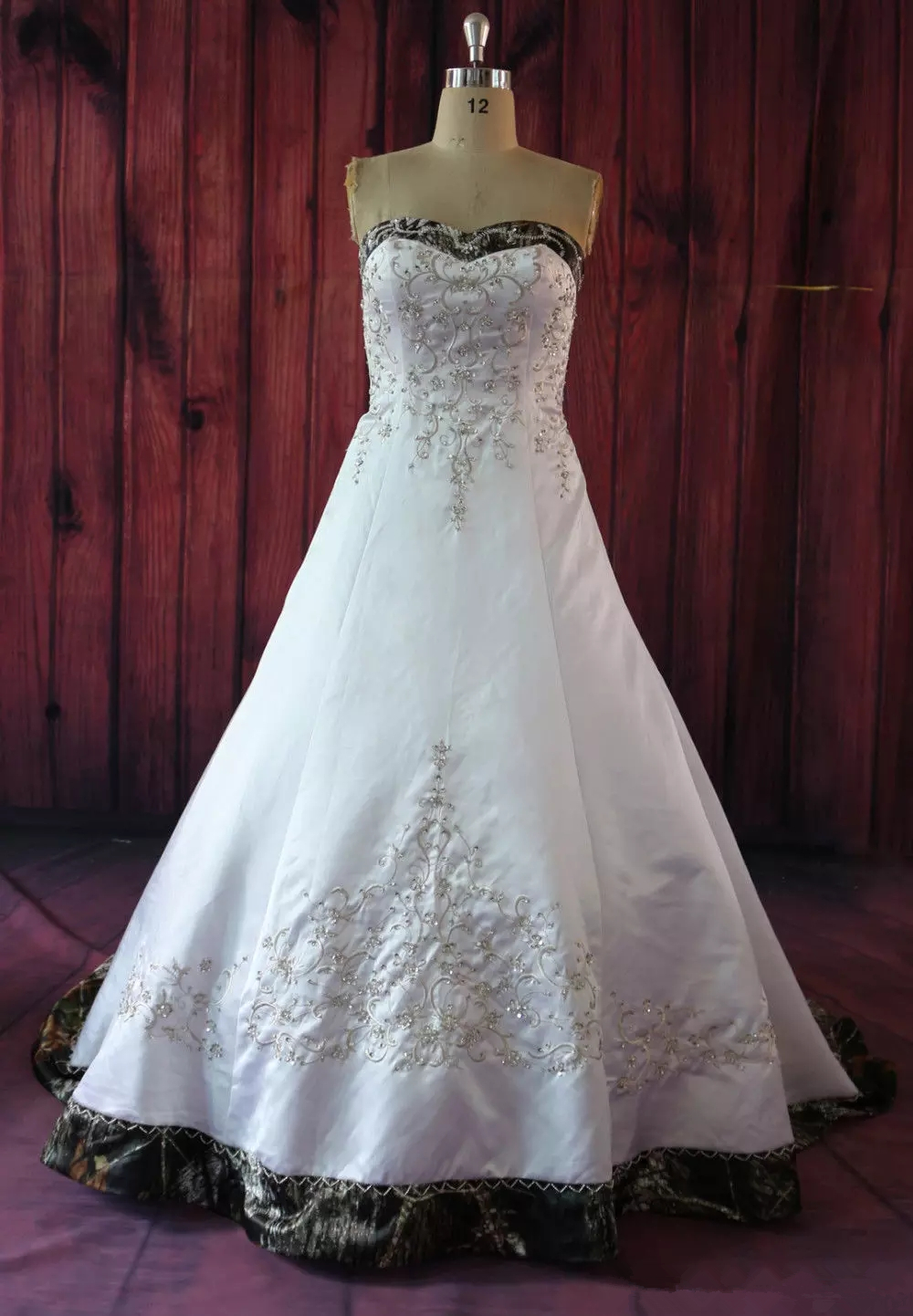 newest aline cheap sweetheart camo satin wedding dresses embroidery lace up plus size wedding party bridal gowns