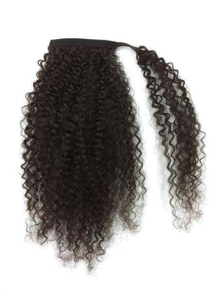 Kinky curly Pony Tail hairpiece 140g High Quality Human Ponytail Hair Tight Wrap Around Human Hair Ponytail 10-22inch natural black 1b