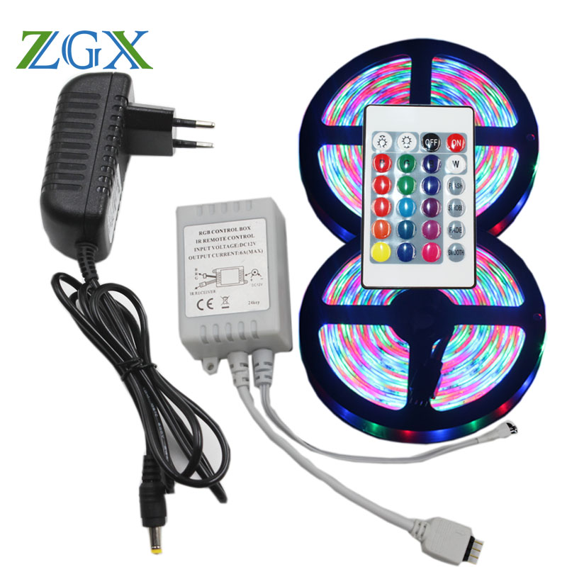 

RGB LED Strip light lamp 5M 10M 5050 2835 Decor Flexible ribbon waterproof diode tape tiras Remote Controller DC 12V adapter set