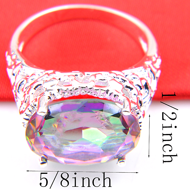 LuckyShine Weddings Jewelry Shiny Rainbow Oval Fire Mystic Topaz Gemstone Silver Unisex Lovers Ring Jewelry US Size 7-9