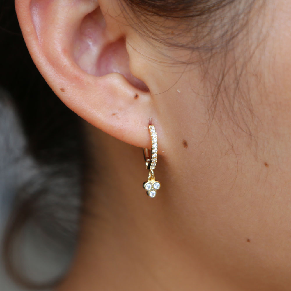 cute triangle charm earring dangle earrings 925 sterling silver minimal design Gold vermeil mini circle hoop with charm new earring