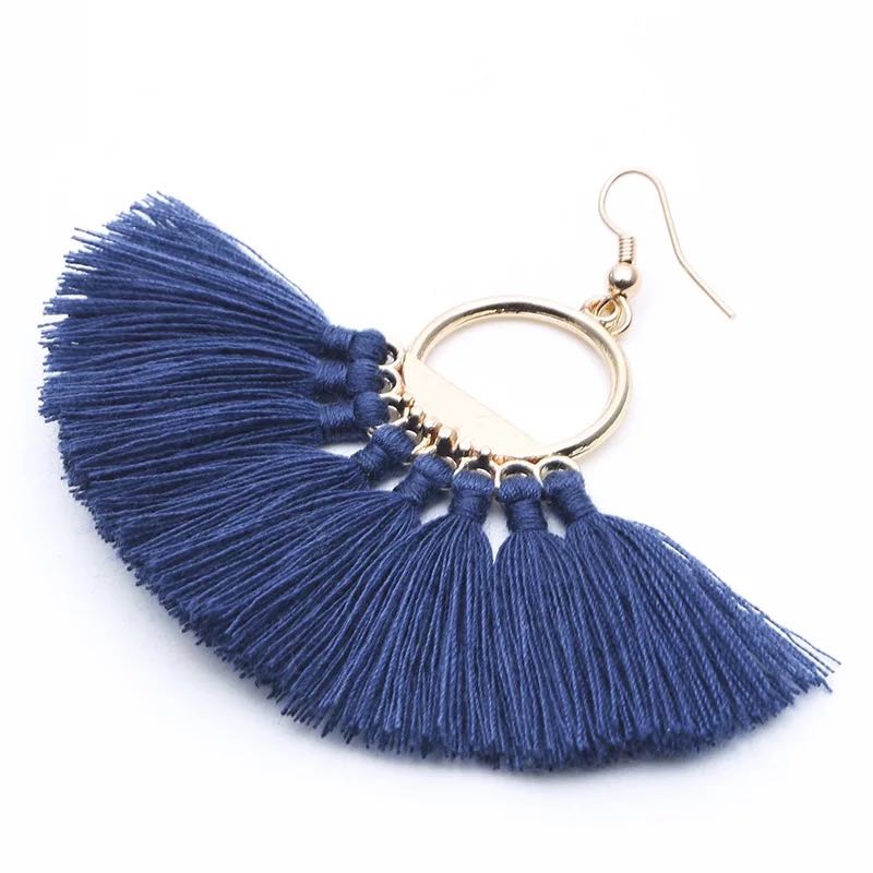 Fashion Women Bohemia Dangle Chandelier Earrings Colorful Hand Made Woven Fringed Earring Fan Shape Semicircle Ear Drop 12 Colors Wholesale