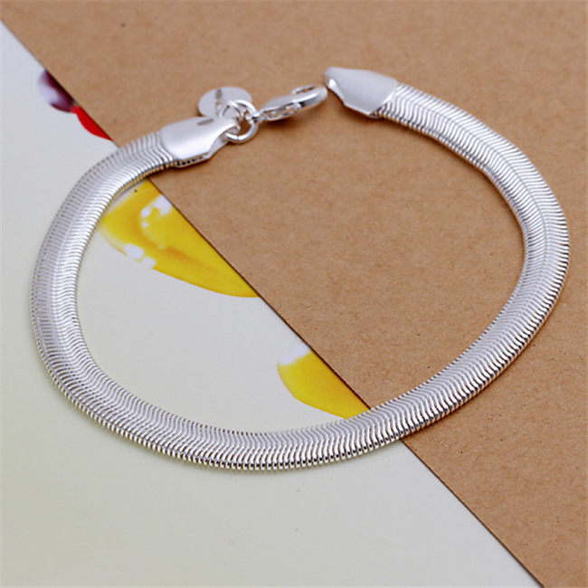 Flat soft bone Bracelet - male sterling silver plated bracelet ; Brand new men and women 925 silver bracelet SPB164