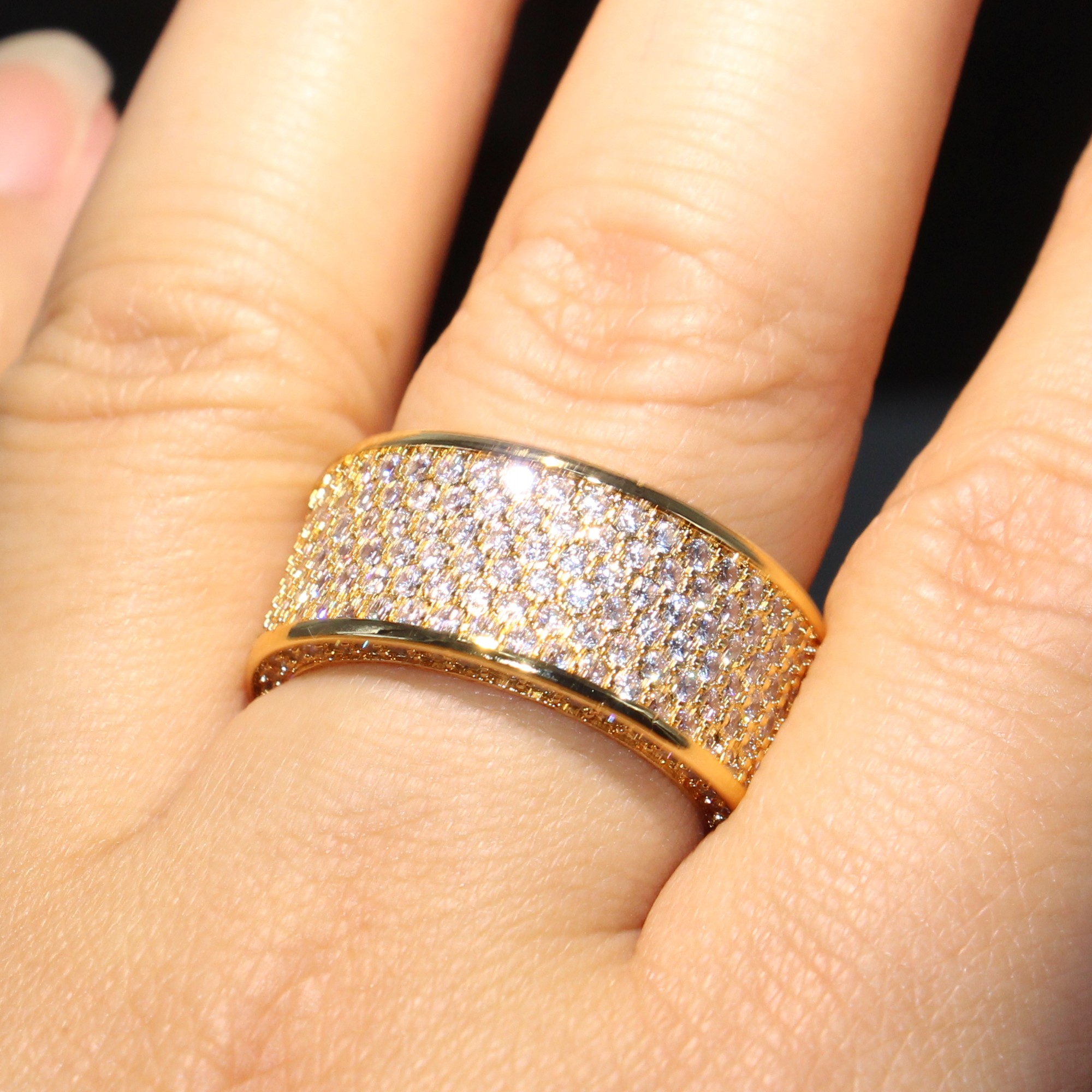 Stunning Brand Desgin High Quality Luxury Jewelry 925 Sterling Silver&Yellow Gold Filled Pave Enternity Topaz CZ Diamond Circle Band Ring