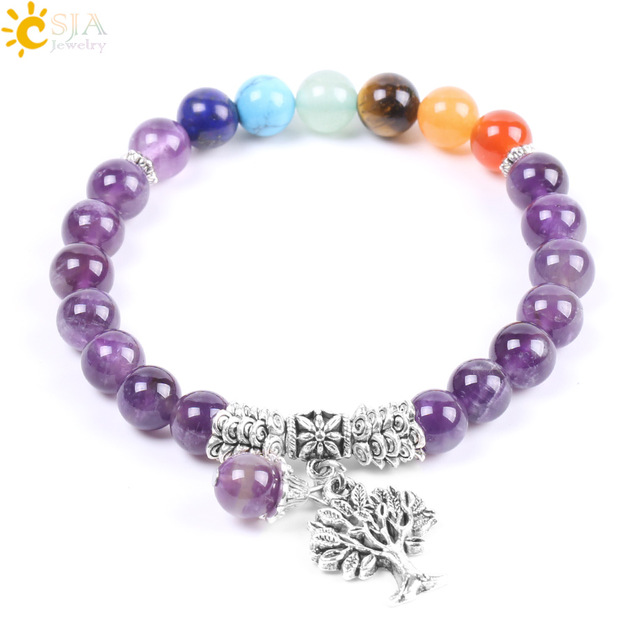 CSJA Natural Stone Amethyst 7 Chakra Bracelet Yoga Meditation Tree of Life Pendant Balance Bracelets for Women Reiki Healing Jewelry F107, Black
CSJA Natural Stone Amethyst 7 Chakra Bracelet Yoga Meditation Tree of Life Pendant Balance Bracelets for Women Reiki Healing Jewelry F107, Black