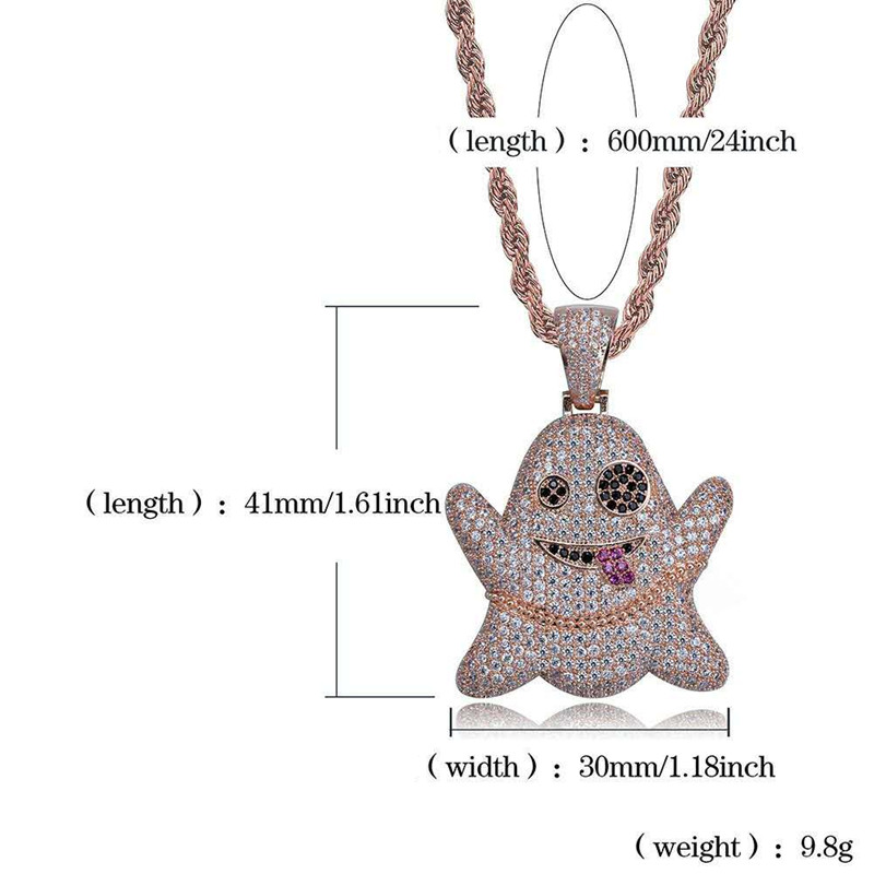 New Fashion Hip Hop Necklaces 18K Yellow Rose White Gold CZ Funny Ghost Pendant Necklaces for Men Women Hot Gift