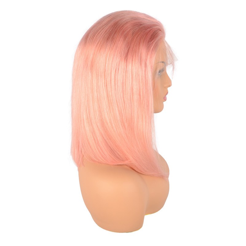 Lace Front Wig Blue Colored Remy Red Human Hair Full Ends Transparent Frontal Closure Swiss Lace Short Bob Wigs