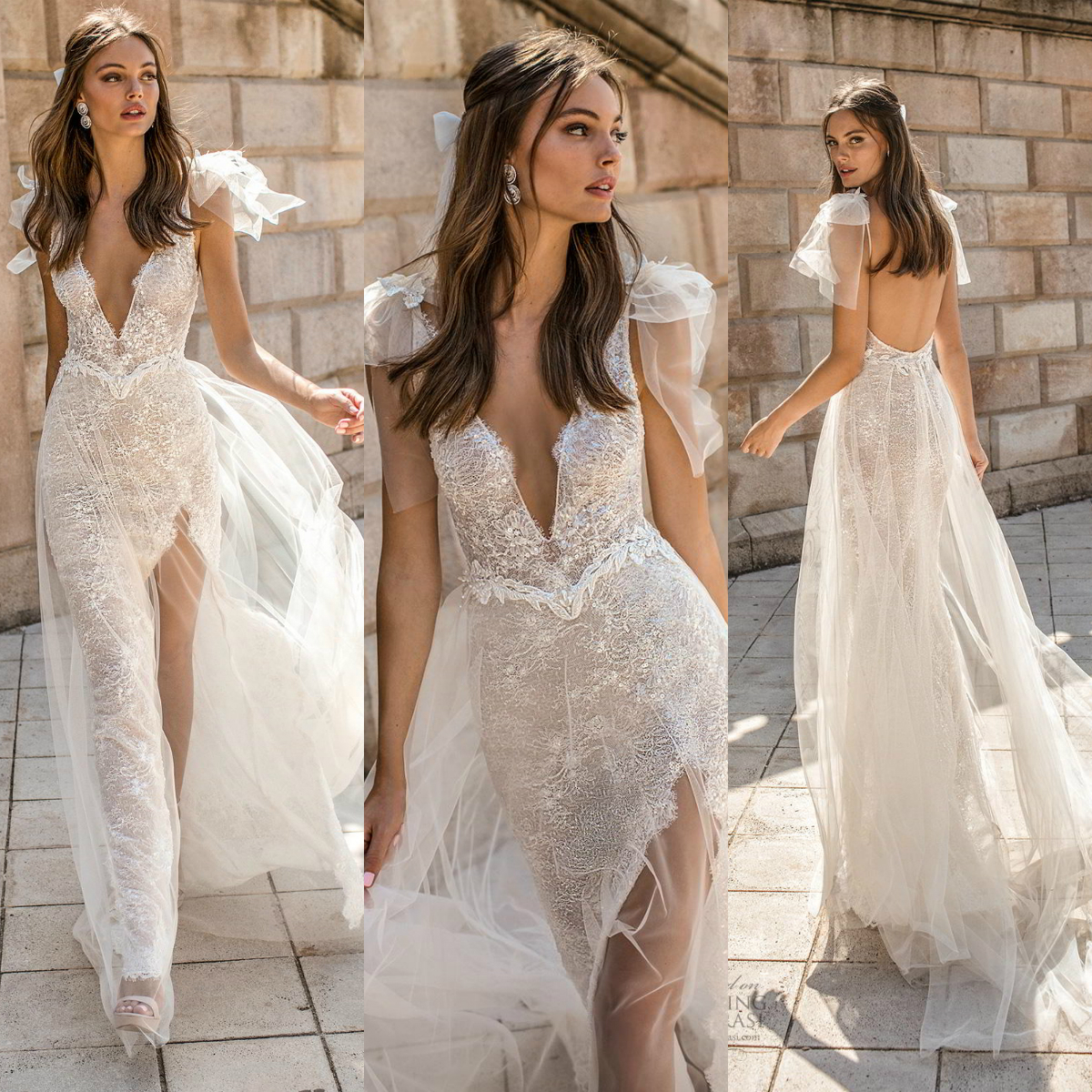 muse by berta wedding dresses v neck lace sequins split backless sweep train bridal gowns plus size boho robe de marie
