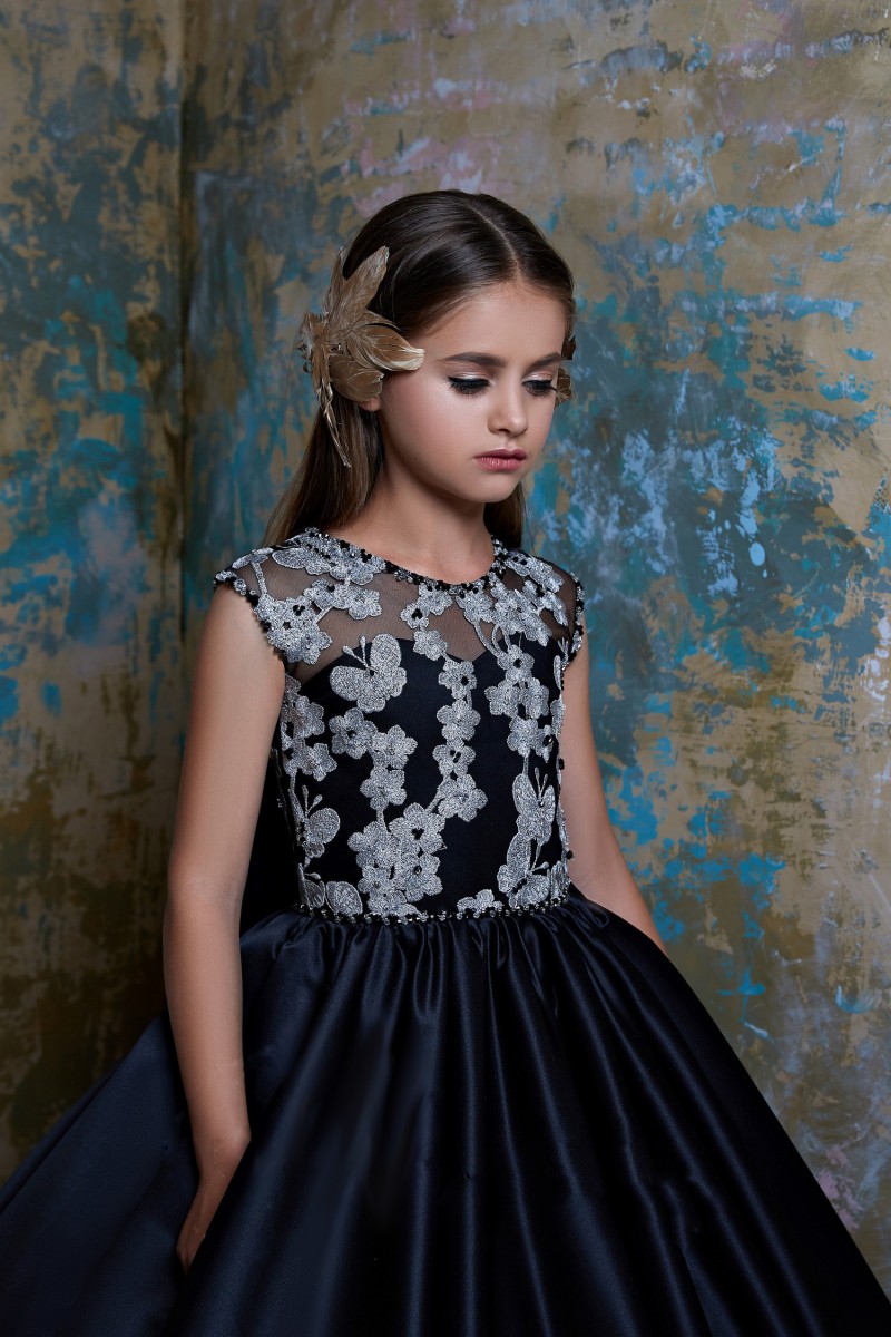 pentelei black flower girl dresses for weddings butterfly lace appliqued beads little kids baby gowns cheap country communion dress