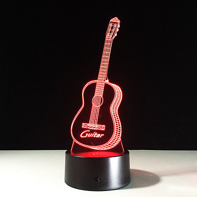 3D illusion Night Light Lamp Touch Switch Colorful Guitar Musical Instrument #R42