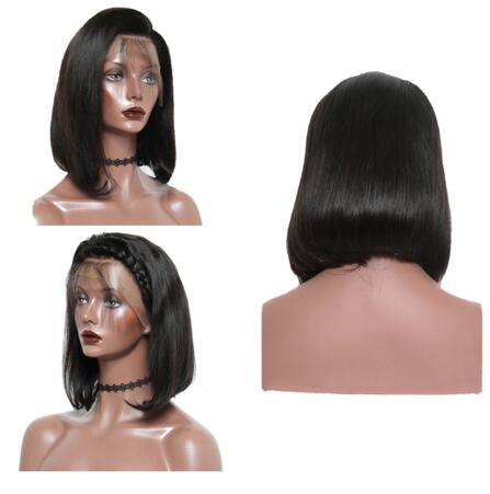 180 Density Short Full Lace Frontal Human Hair Wigs For Women Peruvian Virgin Hair Straight Bob 360 Lace Frontal Wig Black
