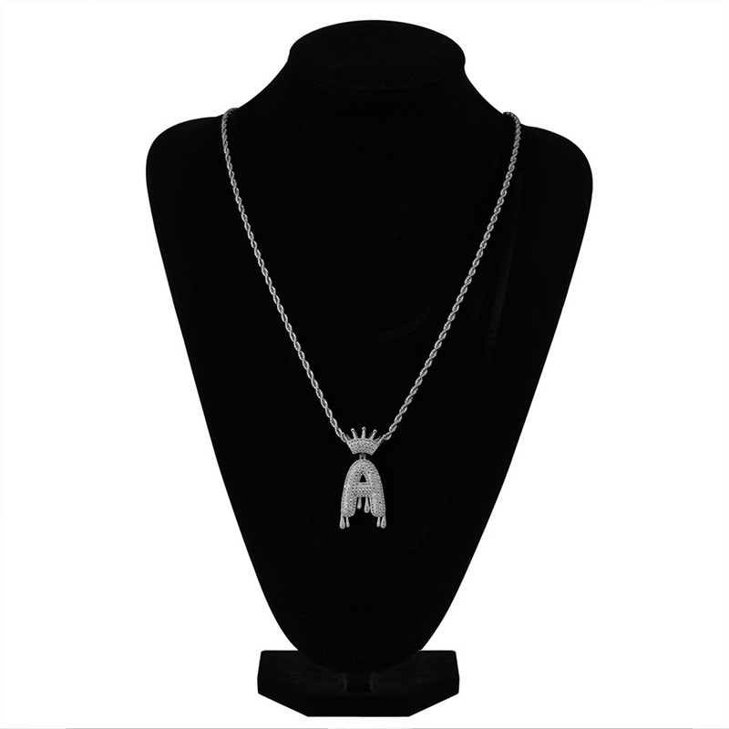 Men Women New Fashion Hip Hop Necklaces White Gold Full CZ Crowm Letters Pendant Necklaces Rapper Jewlery Nice Gift for Friend