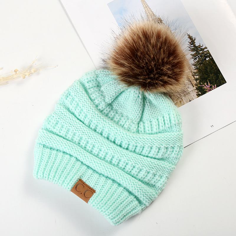 Large Ball Winter Wool Warm Women Knitted Hat Fur Pom Poms Crochet Beanie Ski Cap Bobble Fleece Cable Slouchy Skull Hat Caps Wholesale Price 12 Colors