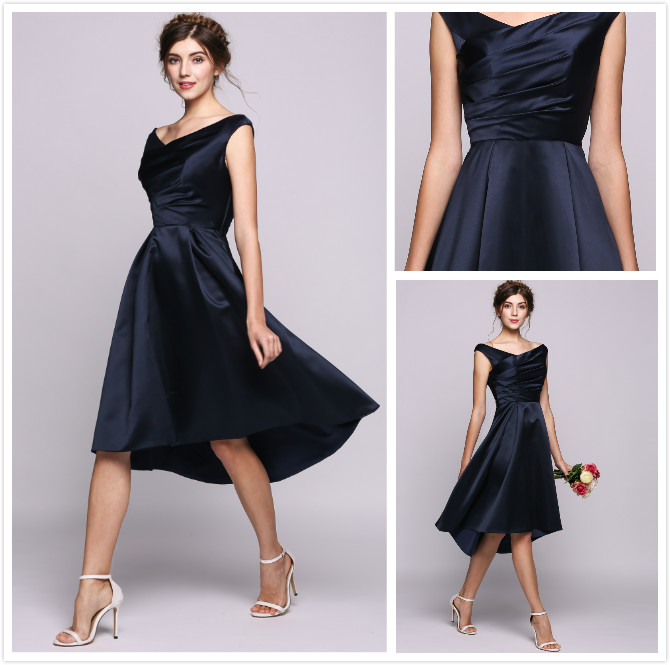 Cheap Navy Blue 2018 Bridesmaid Dresses Satin High Low V-Neck Simple Maid Of Honor Dress Evening Party Gowns Formal Short Homecoming Dresses
Cheap Navy Blue 2018 Bridesmaid Dresses Satin High Low V-Neck Simple Maid Of Honor Dress Evening Party Gowns Formal Short Homecoming Dresses