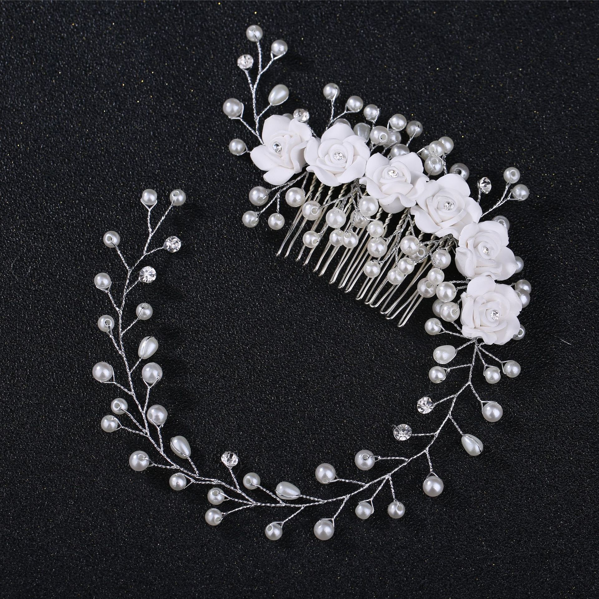 Fashion White Pearls Bridal Headpieces Hair Pins Floral Flower Jewelry Bridal Half Up Bride Hairs Accessories Vintage Wreath Wedding Comb 2022