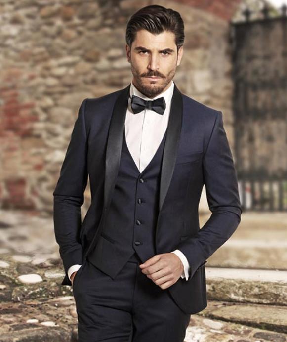 navy blue tailcoat mens wedding suits tuxedos black notch lapel center vent groom tuxedos men dinner evening suit jacketpantsvestbowtie