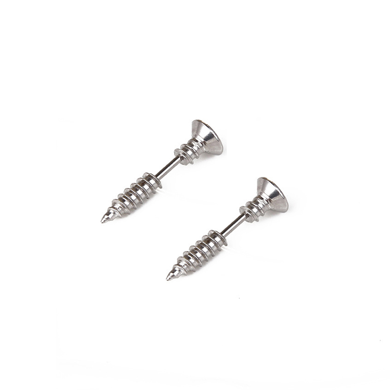 Hip Hop Stainless Steel Screw Stud Earrings Jewelry Vingate Men's No Fading No Allergies Earrings