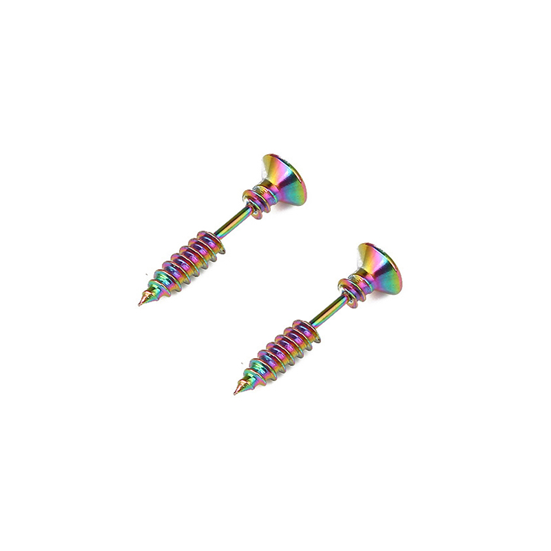 Hip Hop Stainless Steel Screw Stud Earrings Jewelry Vingate Men's No Fading No Allergies Earrings