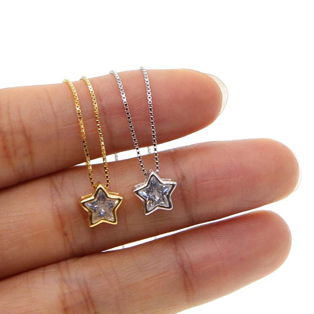 100% real 925 sterling silver star heart shape pendant necklace with silver gold box chain necklace for wedding jewerlry