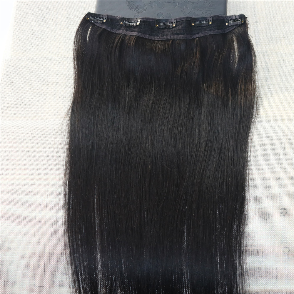 Natural Black #1B One Piece Clip in Hair Extensions Virgin Human Hair Slik Straight Brazilian Clip on Extensions Double Weft Hair 100g