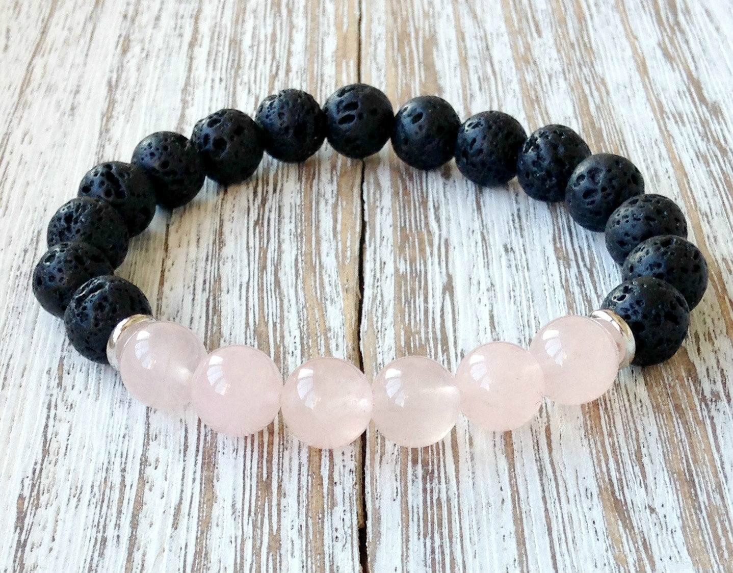 Hot Sale Rose Quartz Lava Yoga Bracelet Healing Crystals Wrist Mala Beads Chakra Jewelry Natural Stone Womens Yoga Bracelet