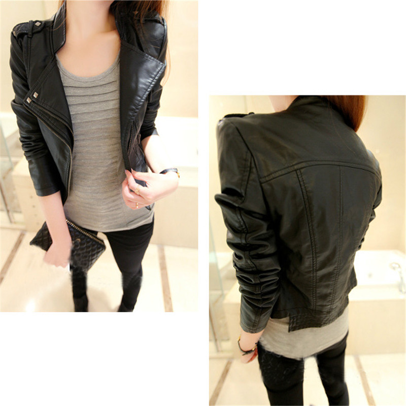Wholesale- 2017 Autumn Fashion New Street Women's Short Washed PU Leather Jacket Zipper Bright Colors New Ladies Basic Jackets Good Quality