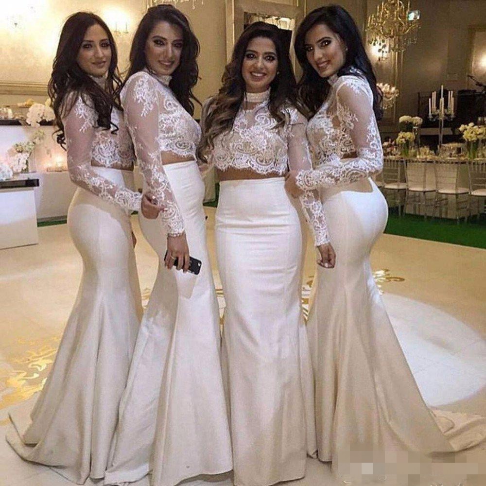 Cheap White Two Piece Bridesmaid Dresses With Long Sleeves Lace And Satin Maid Of Honor Dresses Long Prom Dress Cheap guest dress
Cheap White Two Piece Bridesmaid Dresses With Long Sleeves Lace And Satin Maid Of Honor Dresses Long Prom Dress Cheap guest dress