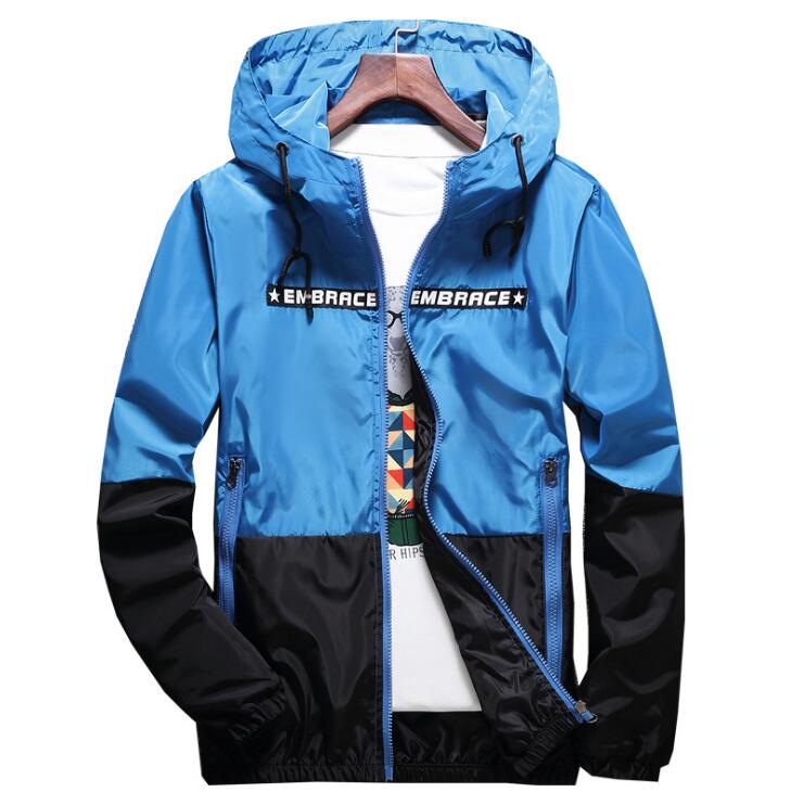 Color Matching Jacket Men Windbreaker Jacket Men's Hooded Casual Jackets Male Coat Thin Men Coat Outwear 4XL