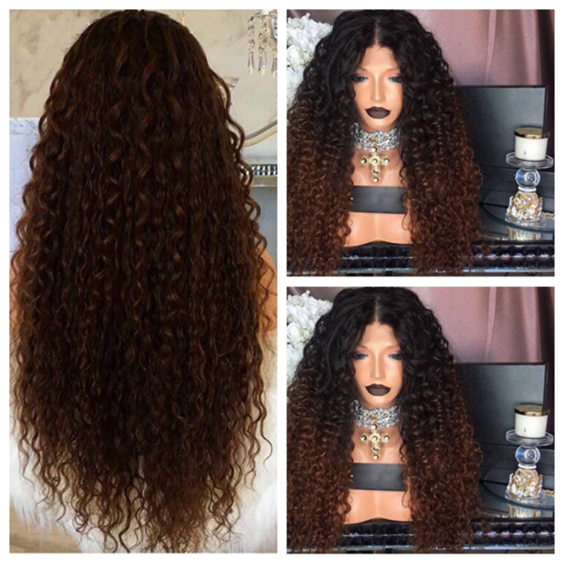 Free shipping Afro Curly Ombre Brown Glueless Synthetic Lace Front Wig With Baby Heat Resistant Natural Hair Wigs For africa african Women