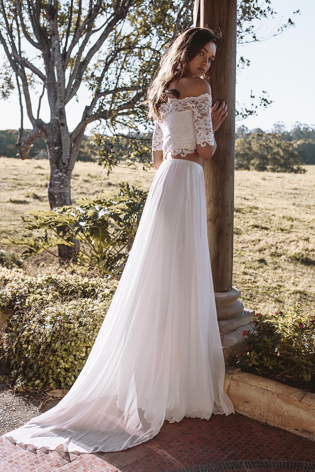 Two Pieces A e Dresses Short Sleeves Off The Shoulder Illusion Lace Wedding Dress Custom Made Plus Size Bridal Gowns