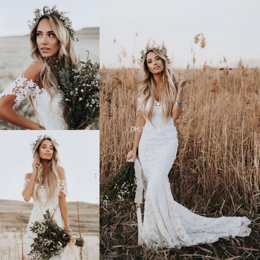 Romantic Off Shoulder Lace Mermaid Wedding Dresses Boho Sweep Train Zipper Back Country Style Garden Bridal Gowns Beach, Same as image
Romantic Off Shoulder Lace Mermaid Wedding Dresses Boho Sweep Train Zipper Back Country Style Garden Bridal Gowns Beach, Same as image